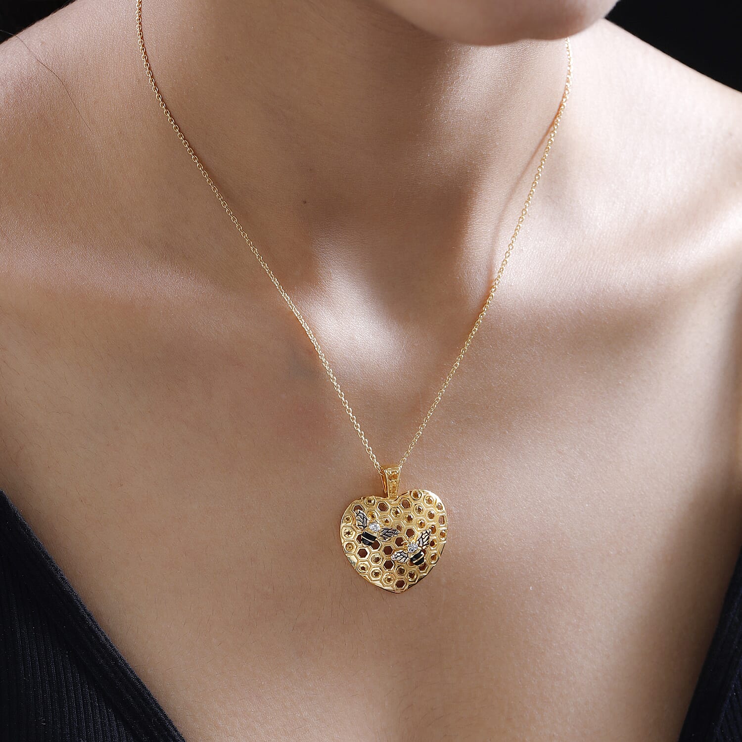 GP Honey Comb Collection - Citrine & Natural Zircon Heart Pendant with Chain (Size 20) in 18K Yellow Gold Vermeil Plated Sterling Silver