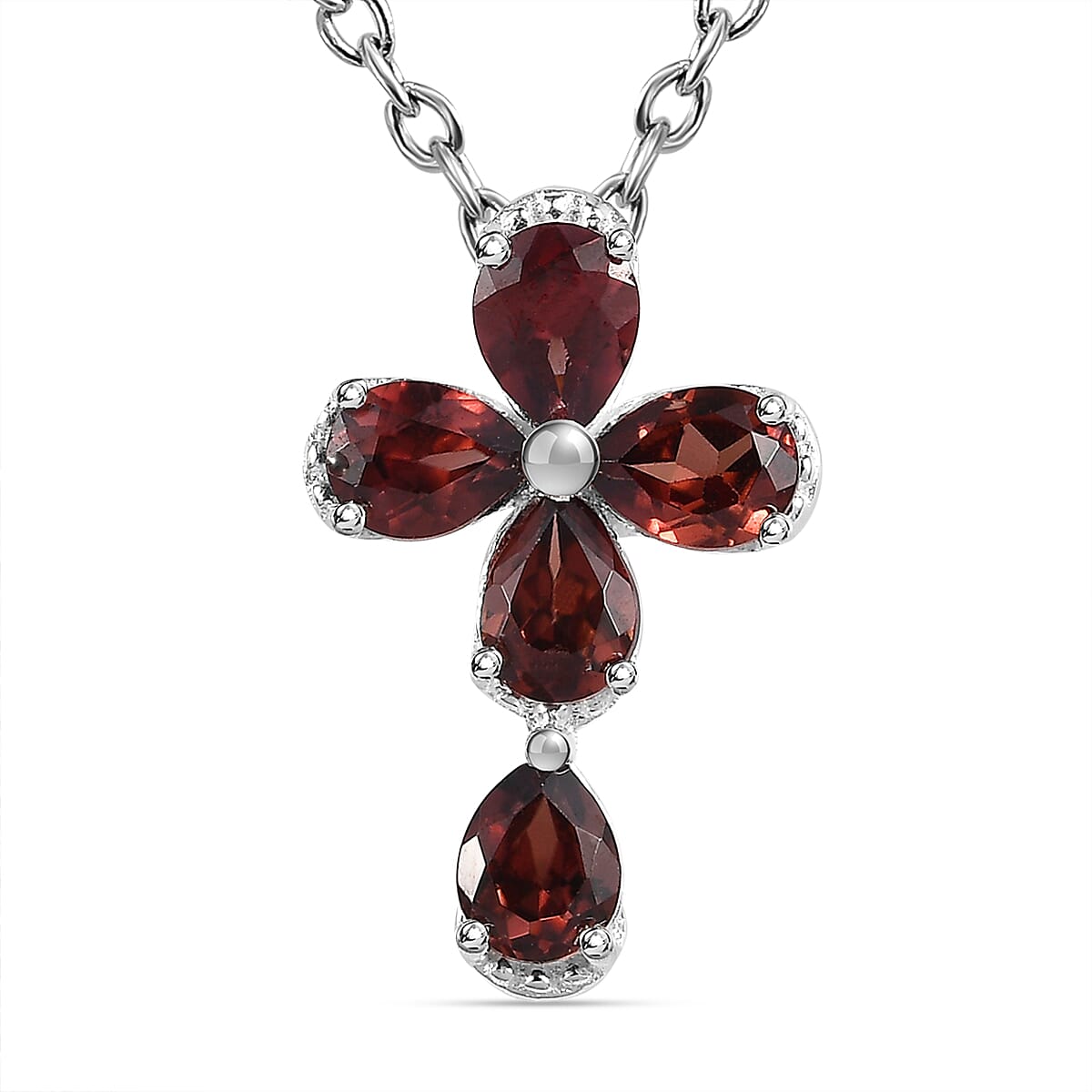Raspberry Zircon Sterling Silver Cross Pendant with Stainless Steel Chain (Size 20) 1.30 Ct