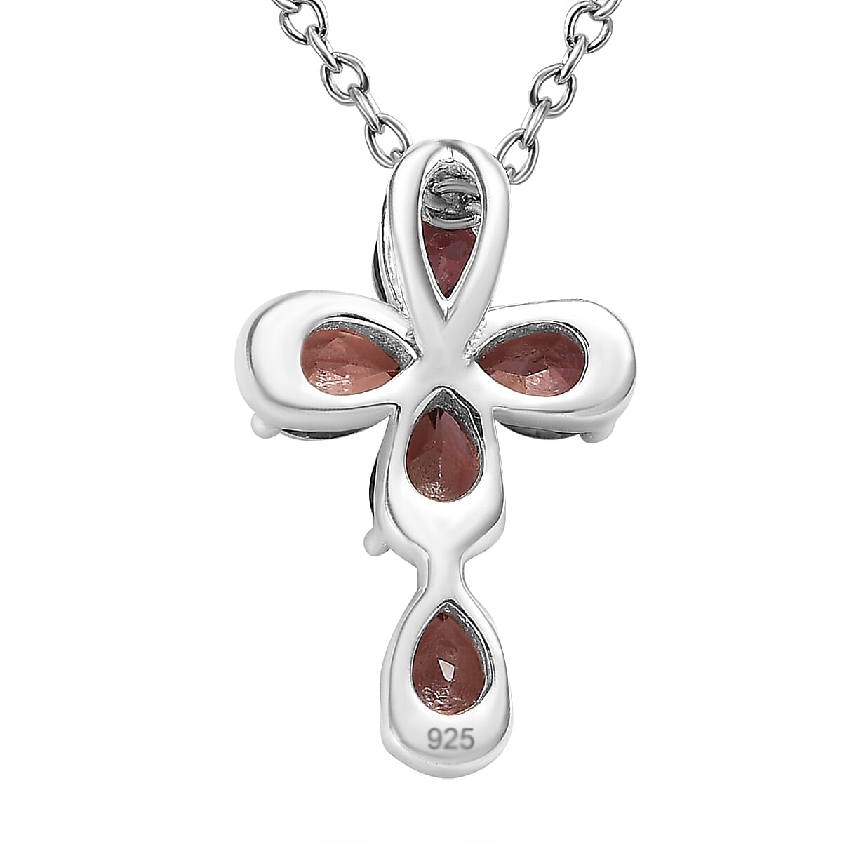 Raspberry Zircon Sterling Silver Cross Pendant with Stainless Steel Chain (Size 20) 1.30 Ct