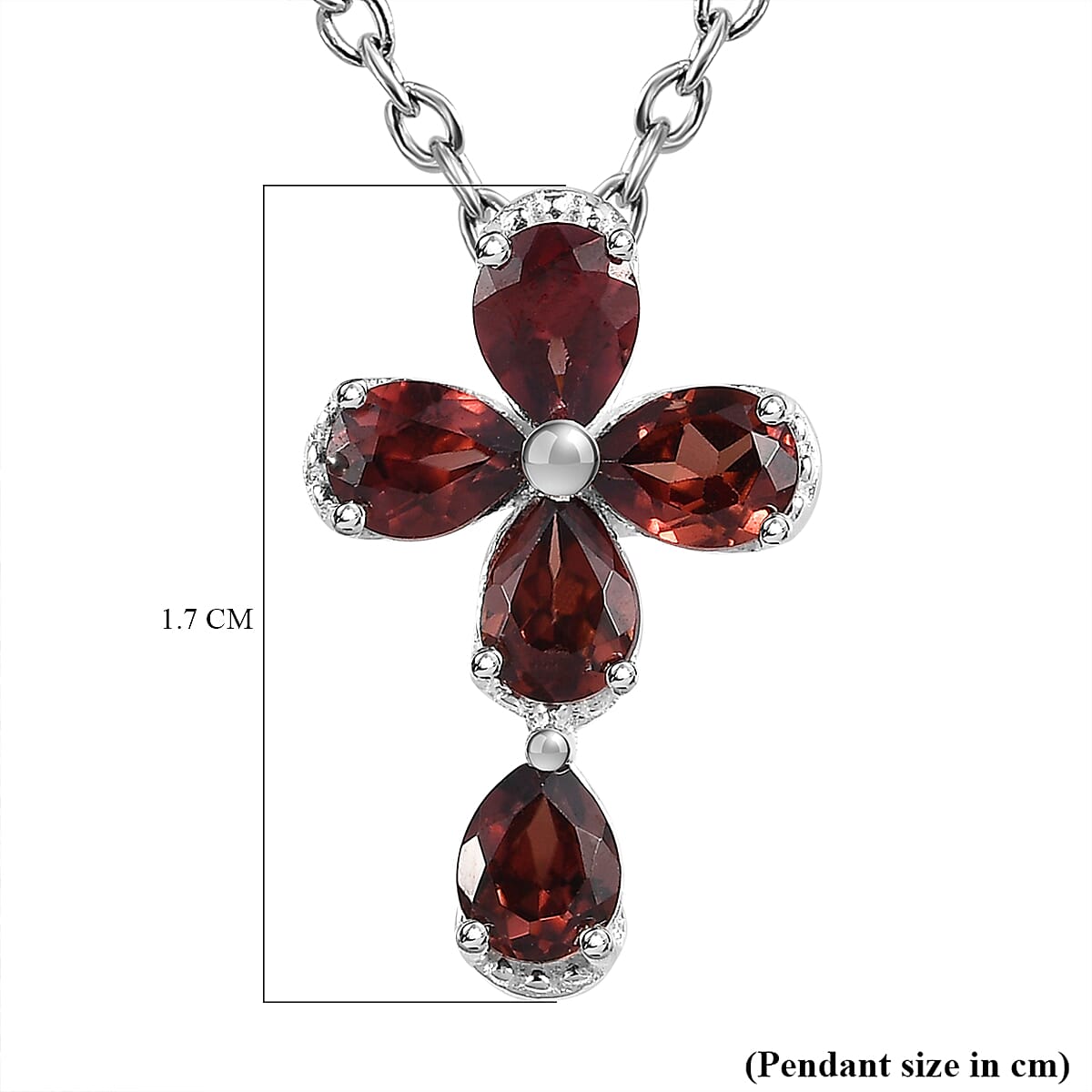 Raspberry Zircon Sterling Silver Cross Pendant with Stainless Steel Chain (Size 20) 1.30 Ct
