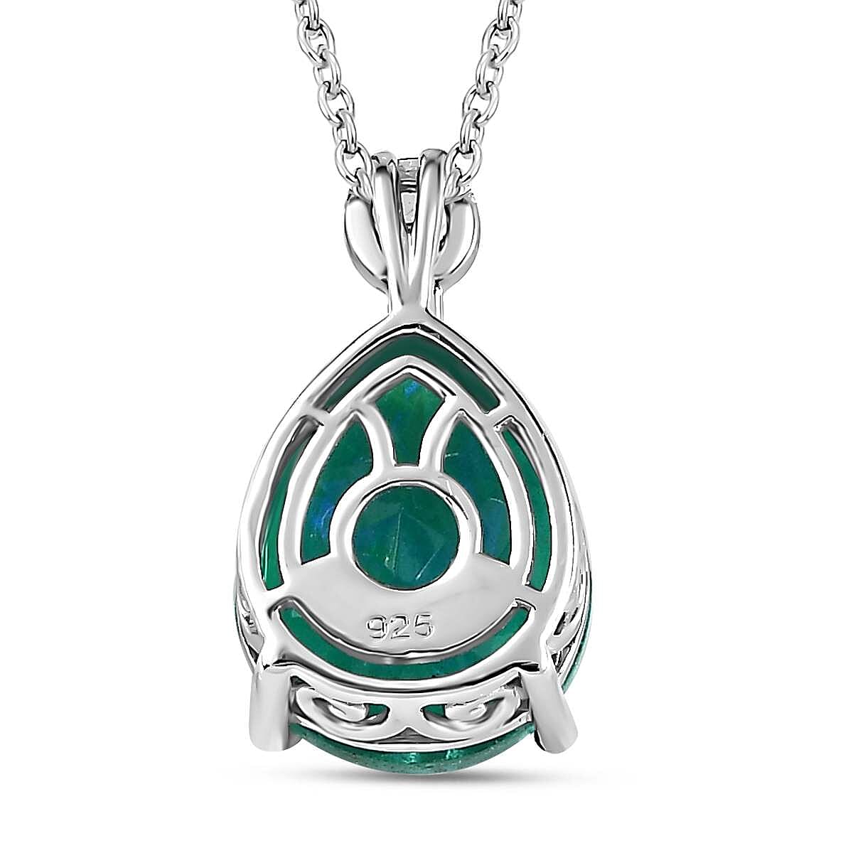 Peacock Triplet Quartz & Natural Zircon Platinum Overlay Sterling Silver Pendant with Stainless Steel Chain (Size 20)