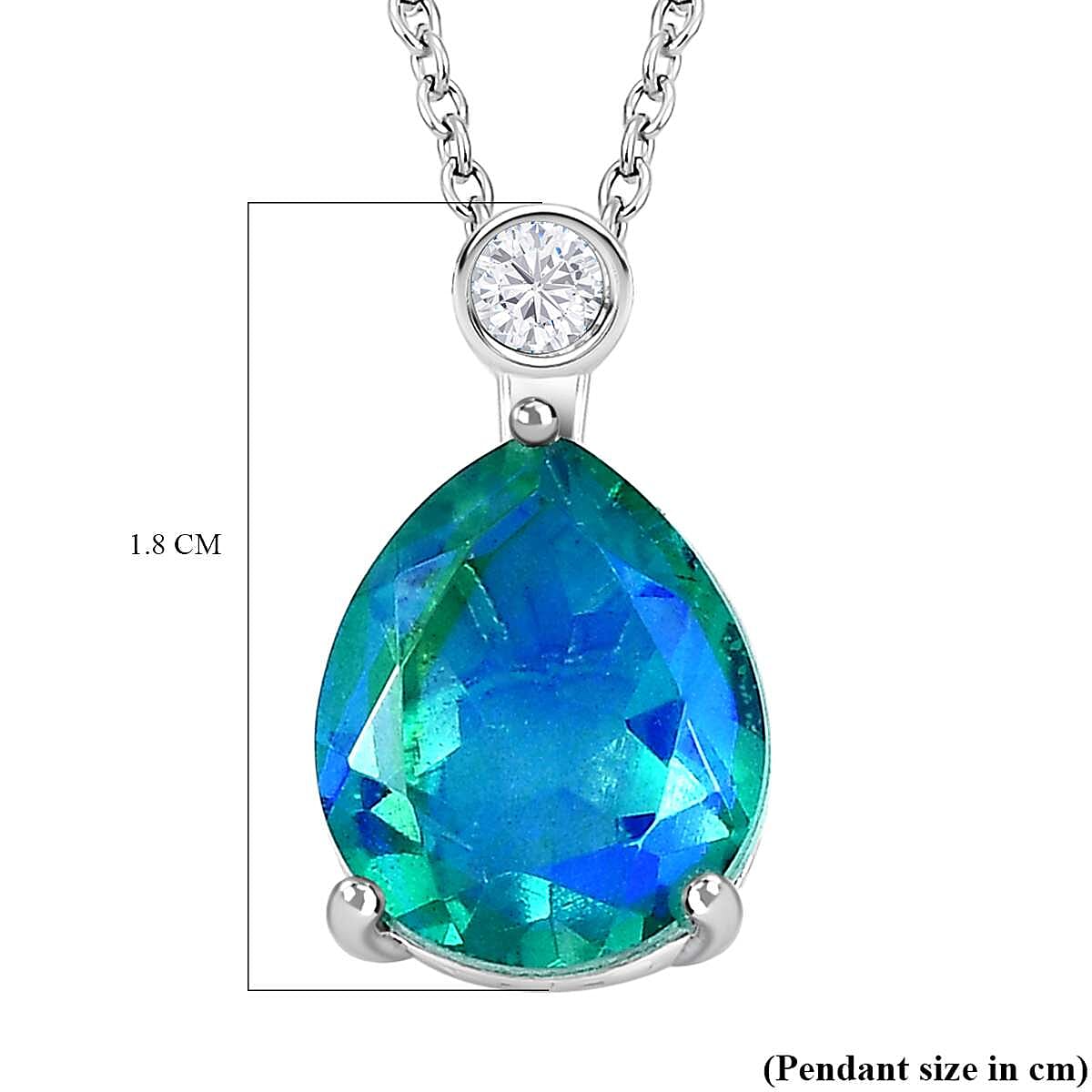 Peacock Triplet Quartz & Natural Zircon Platinum Overlay Sterling Silver Pendant with Stainless Steel Chain (Size 20)