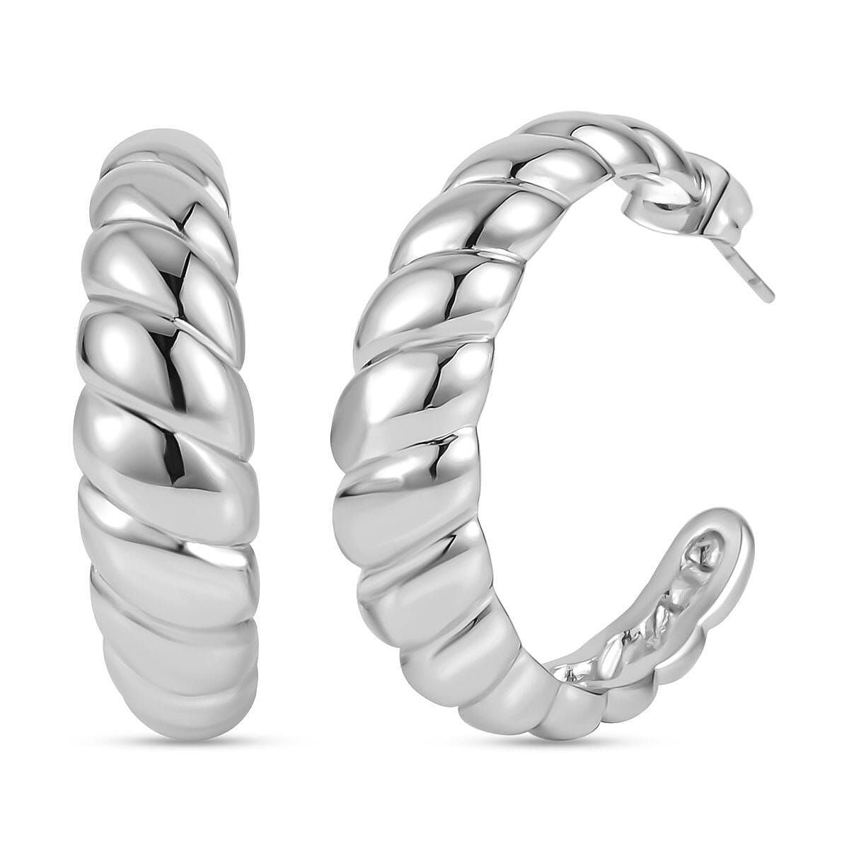 2 Piece Set - Bangle and Earring Pure White Stainless Steel
