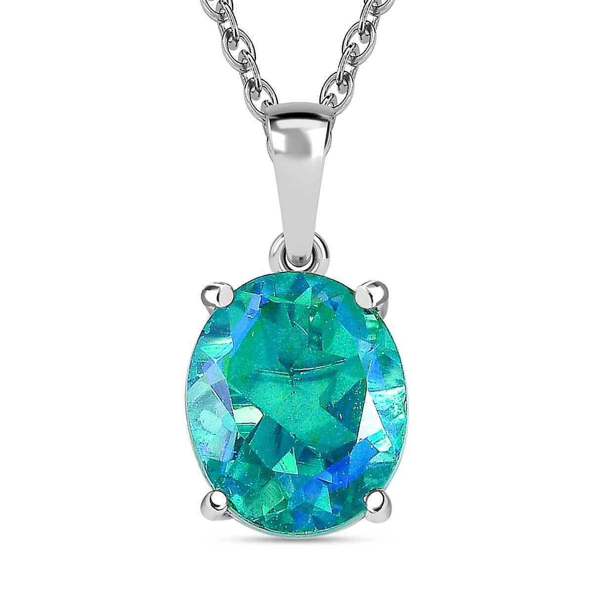 Peacock Quartz Solitaire Pendant with Chain (Size - 20) in Platinum Overlay Sterling Silver 5.00 Ct.