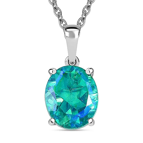 Peacock Quartz Solitaire Pendant with Chain (Size - 20) in Platinum Overlay Sterling Silver 5.00 Ct.
