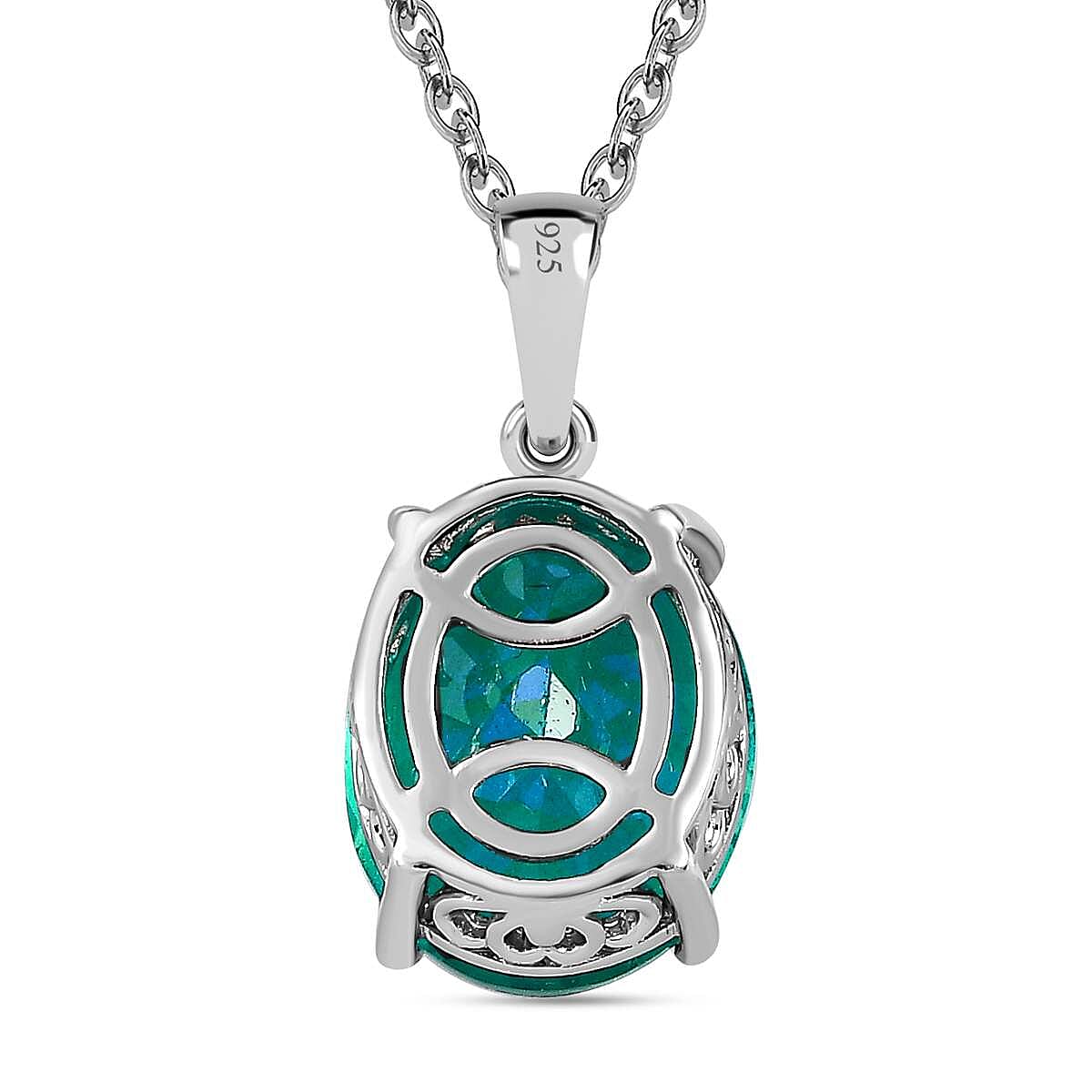 Peacock Quartz Solitaire Pendant with Chain (Size - 20) in Platinum Overlay Sterling Silver 5.00 Ct.