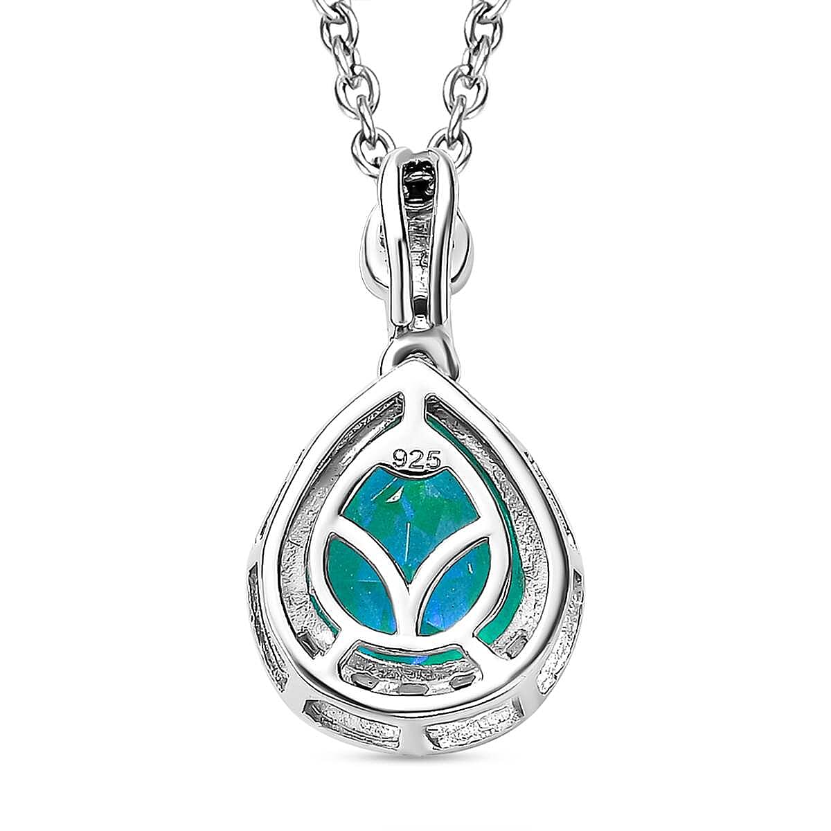 Peacock Quartz & Blue Zircon Platinum Overlay Sterling Silver Pendant with Stainless Steel Chain (Size 20) 3.05 Ct.