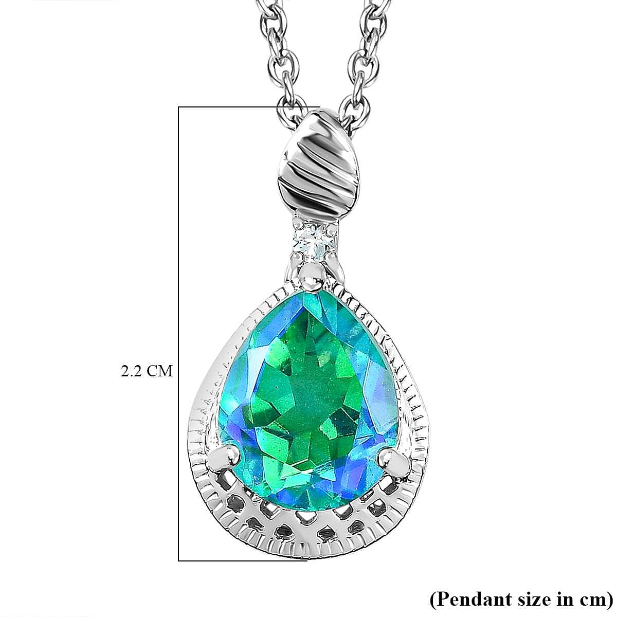 Peacock Quartz & Blue Zircon Platinum Overlay Sterling Silver Pendant with Stainless Steel Chain (Size 20) 3.05 Ct.