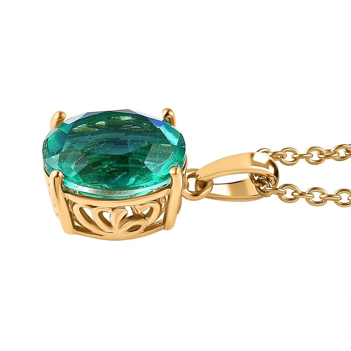 Peacock Quartz in 18K Vermeil Yellow Gold Plated Sterling Silver Solitaire Pendant with Stainless Steel Chain (Size 20) 3.17 Ct, Silver Wt. 5.11 GM