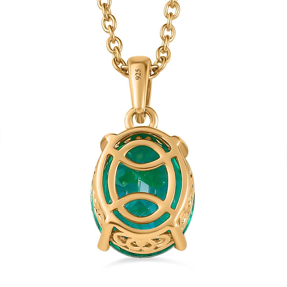 Peacock Quartz in 18K Vermeil Yellow Gold Plated Sterling Silver Solitaire Pendant with Stainless Steel Chain (Size 20) 3.17 Ct, Silver Wt. 5.11 GM