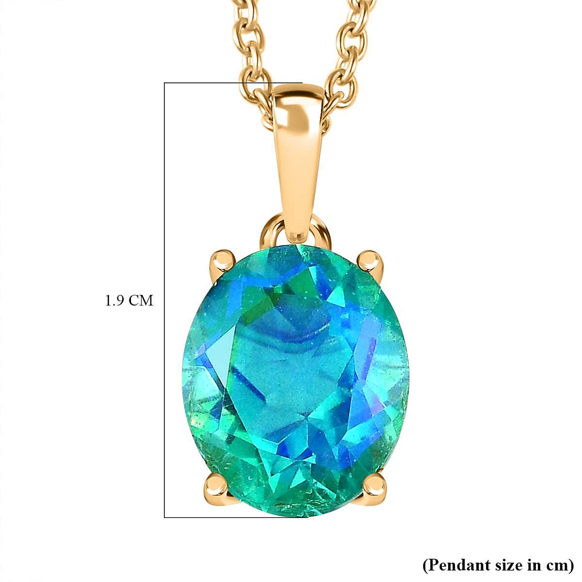 Peacock Quartz in 18K Vermeil Yellow Gold Plated Sterling Silver Solitaire Pendant with Stainless Steel Chain (Size 20) 3.17 Ct, Silver Wt. 5.11 GM