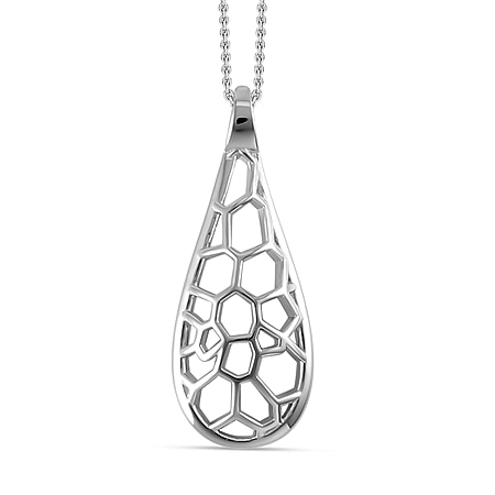Lucy Q Honeycomb Collection - Pendant with Chain (Size 18/22/26) in Rhodium Overlay Sterling Silver, Silver  Wt. 6.80 Gms