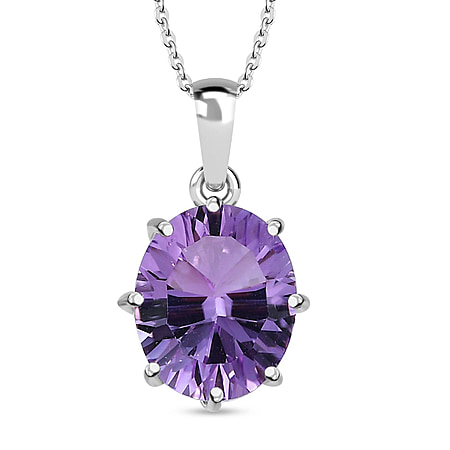 Pink Amethyst Solitaire Pendant with Chain (Size 20) in Platinum Overlay Sterling Silver 3.07 Ct.