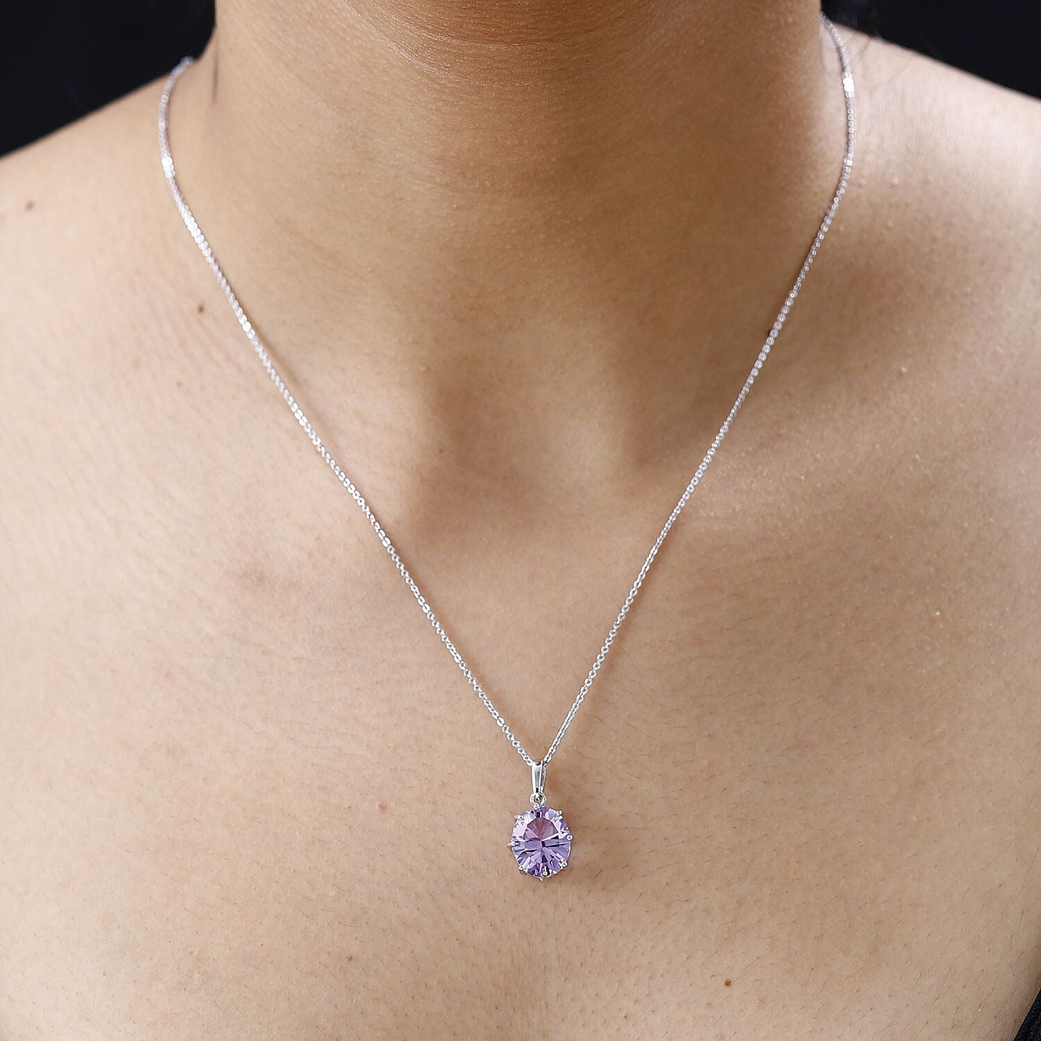 Pink Amethyst Solitaire Pendant with Chain (Size 20) in Platinum Overlay Sterling Silver 3.07 Ct.