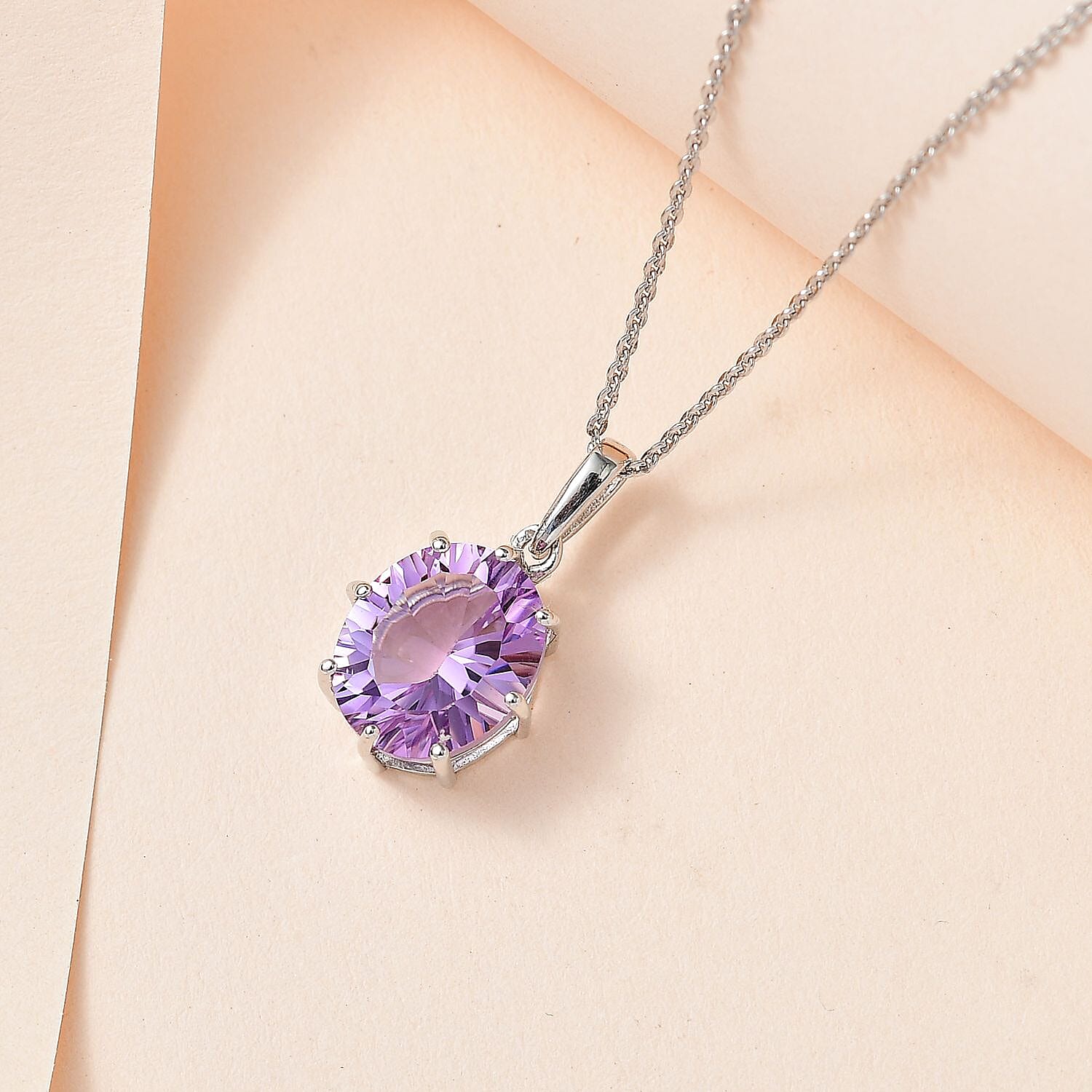 Pink Amethyst Solitaire Pendant with Chain (Size 20) in Platinum Overlay Sterling Silver 3.07 Ct.