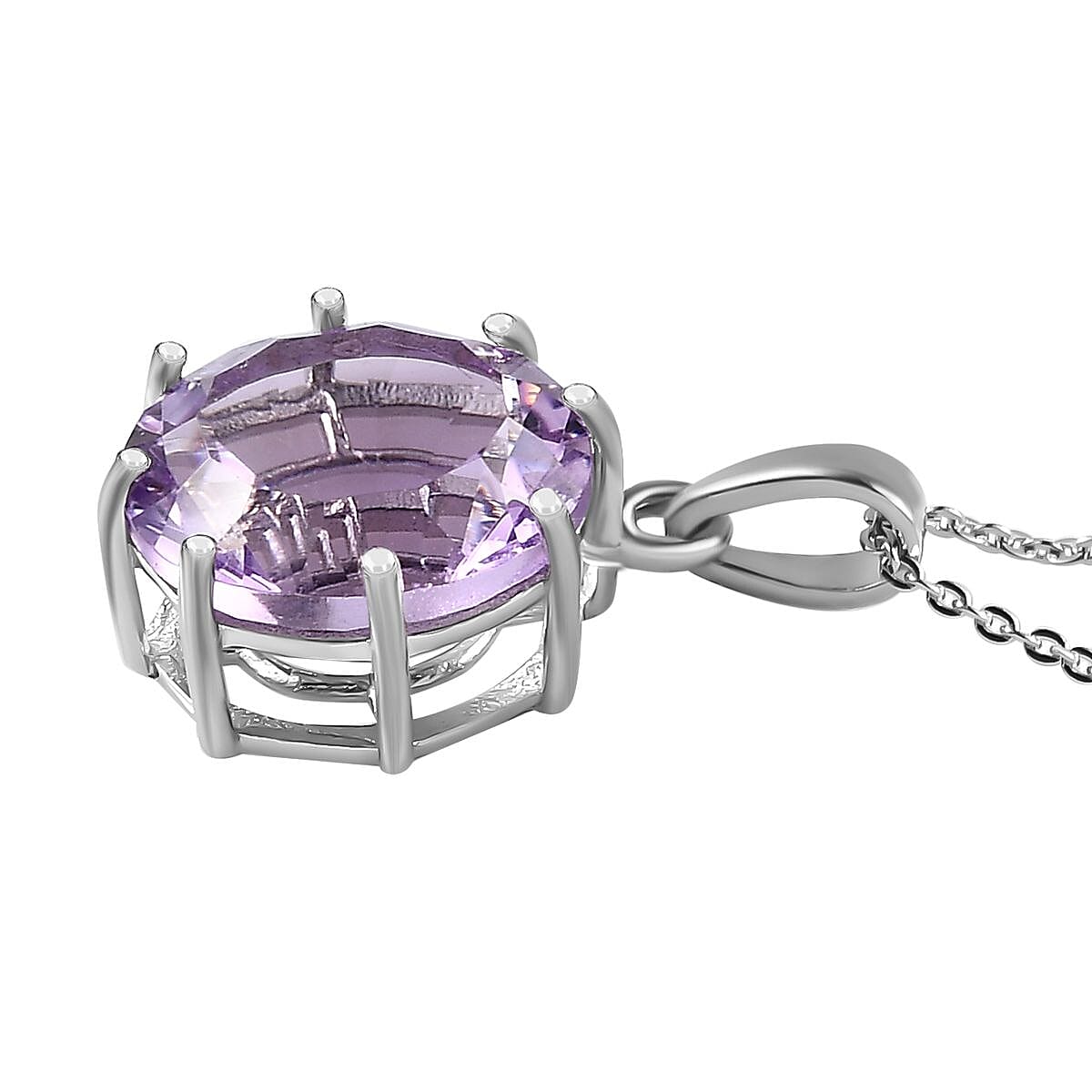 Pink Amethyst Solitaire Pendant with Chain (Size 20) in Platinum Overlay Sterling Silver 3.07 Ct.