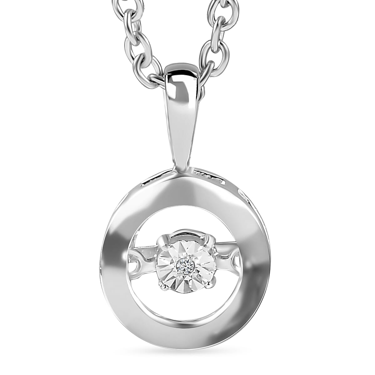 Dancing Diamond Sterling Silver Pendant with Chain (Size 20)