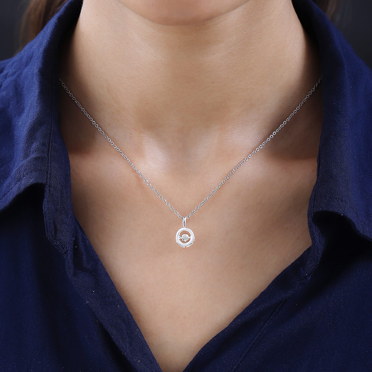 Dancing Diamond Sterling Silver Pendant with Chain (Size 20)