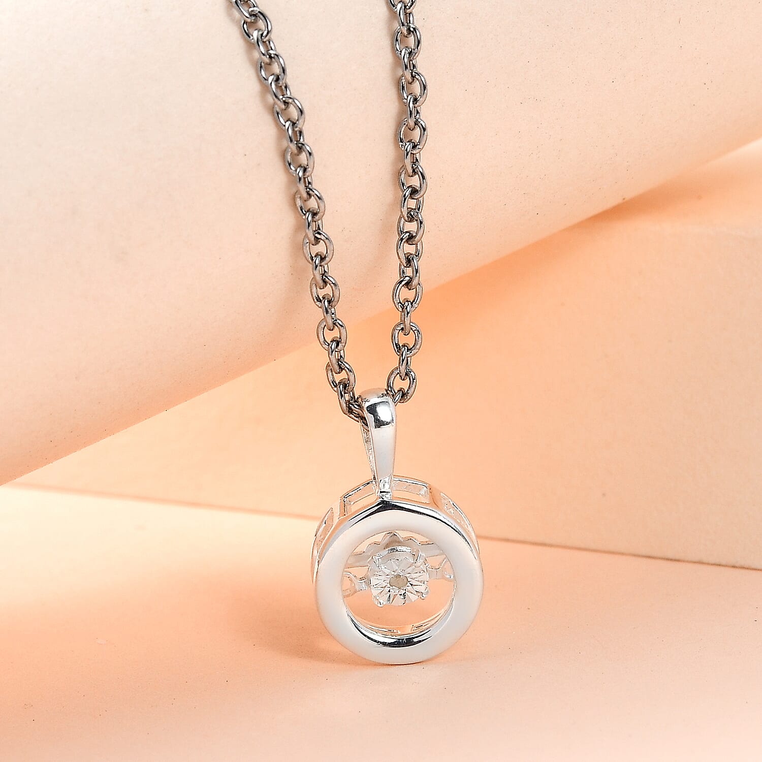 Dancing Diamond Sterling Silver Pendant with Chain (Size 20)