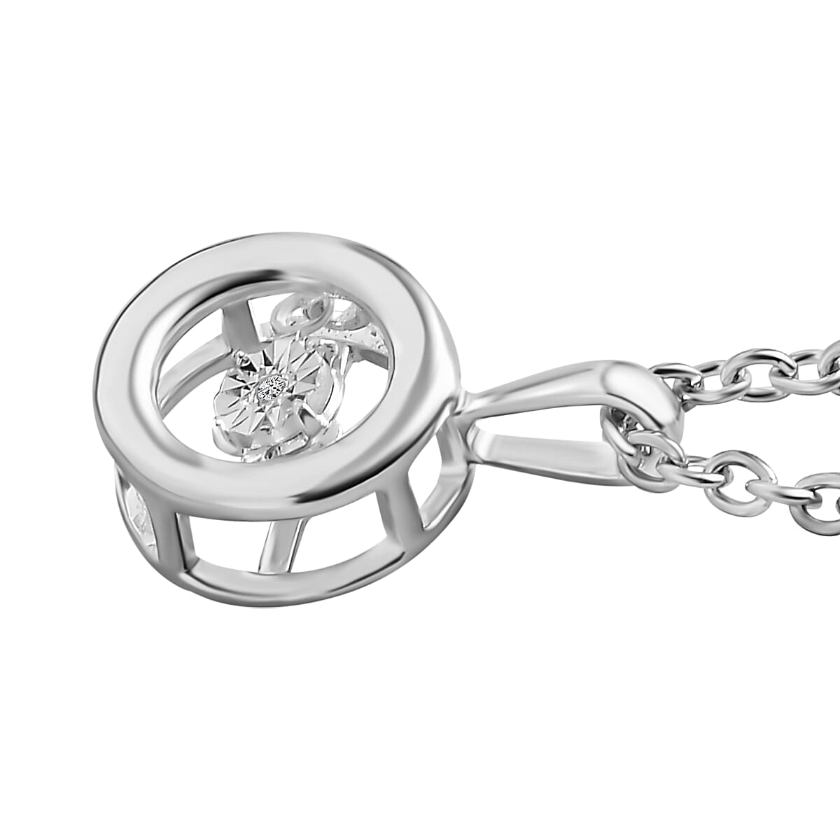Dancing Diamond Sterling Silver Pendant with Chain (Size 20)