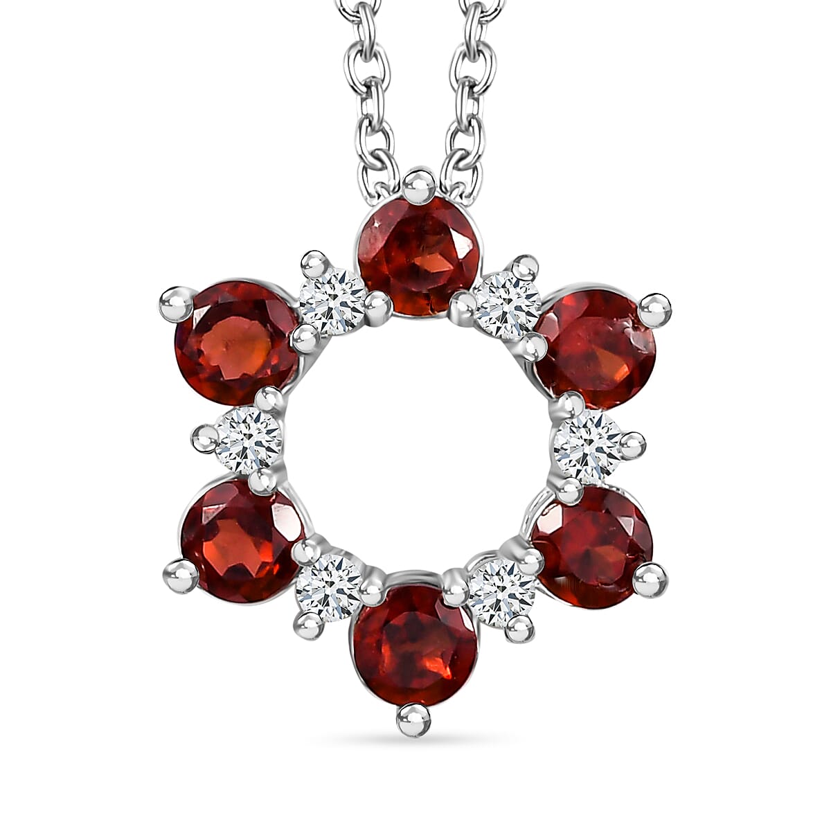 Red Garnet & Natural Zircon Platinum Overlay Sterling Silver Pendant with Chain (Size - 20) 2.25 Ct.