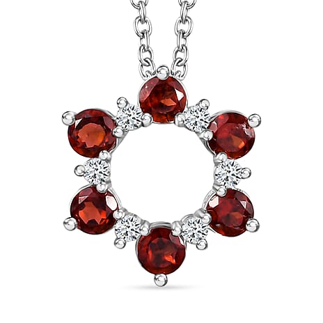 Red Garnet & Natural Zircon Platinum Overlay Sterling Silver Pendant with Chain (Size - 20) 2.25 Ct.
