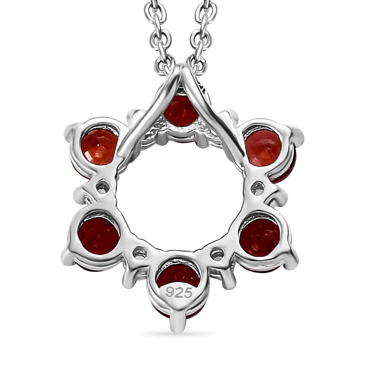 Red Garnet & Natural Zircon Platinum Overlay Sterling Silver Pendant with Chain (Size - 20) 2.25 Ct.