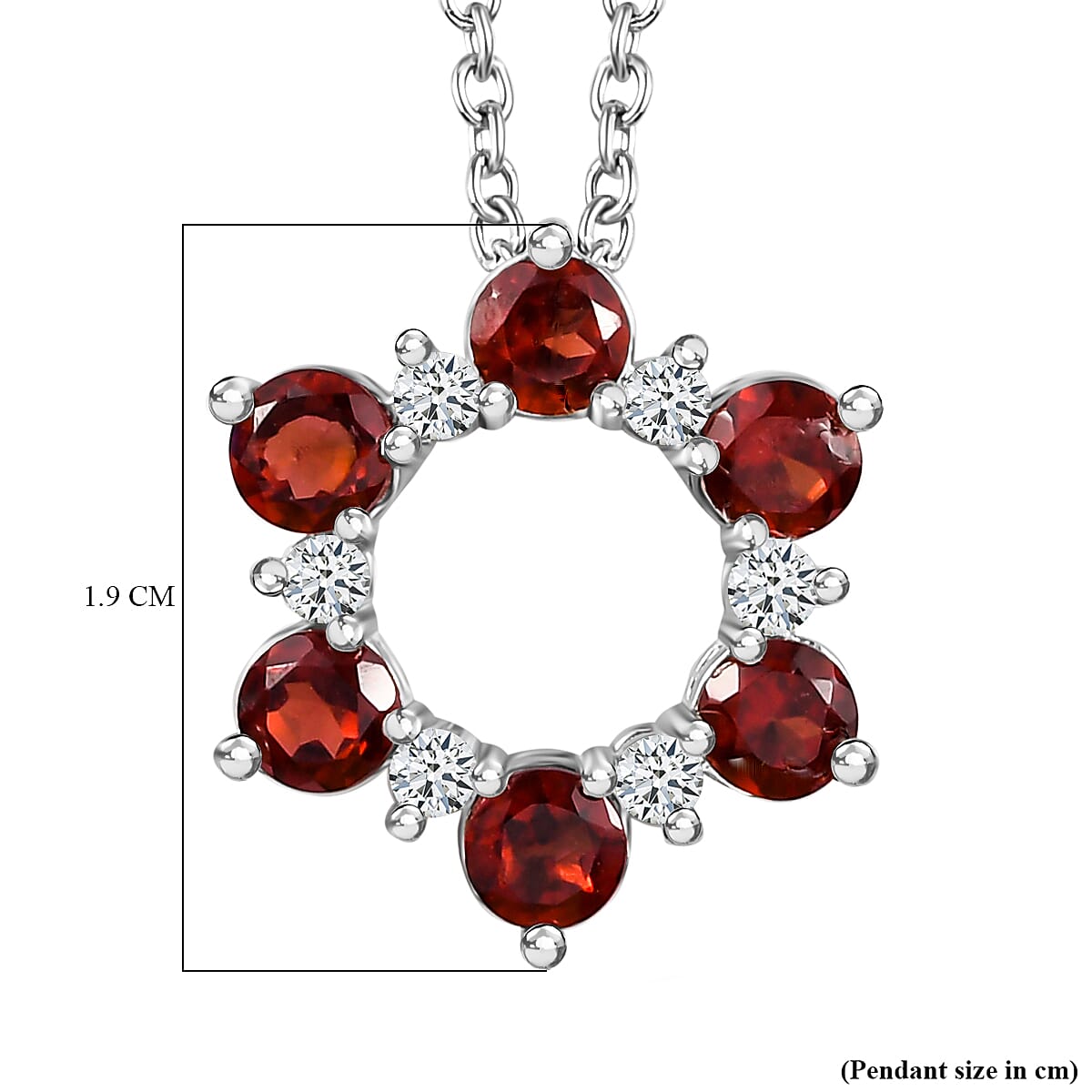 Red Garnet & Natural Zircon Platinum Overlay Sterling Silver Pendant with Chain (Size - 20) 2.25 Ct.