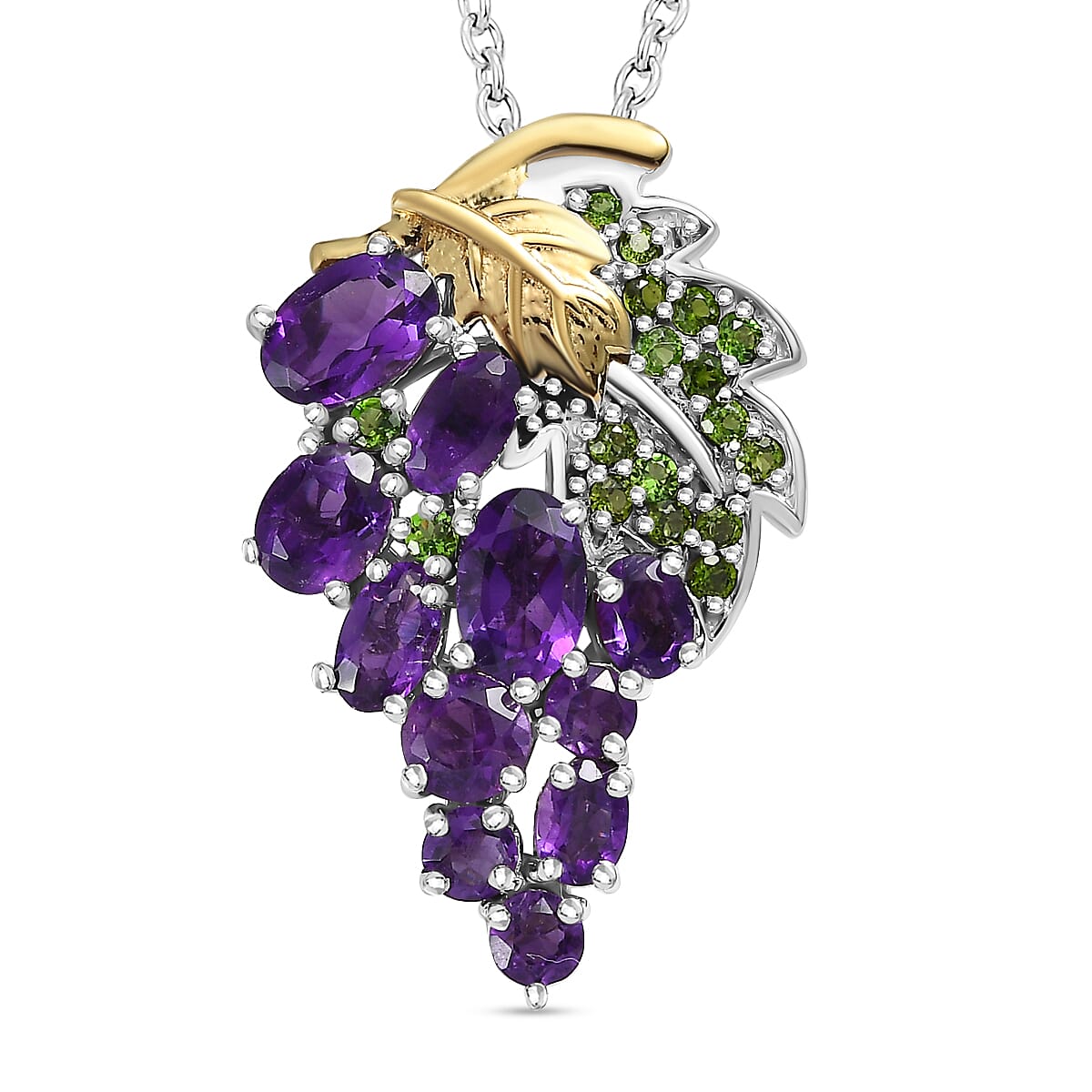 GP Italian Garden Collection - Amethyst & Multi Gemstone Grape Pendant with Chain (Size 20) in Platinum Overlay Sterling Silver 3.14 Ct, Silver Wt. 5.80 Gms