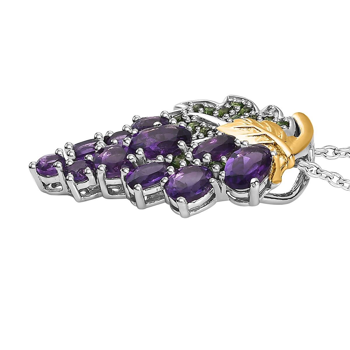 GP Italian Garden Collection - Amethyst & Multi Gemstone Grape Pendant with Chain (Size 20) in Platinum Overlay Sterling Silver 3.14 Ct, Silver Wt. 5.80 Gms