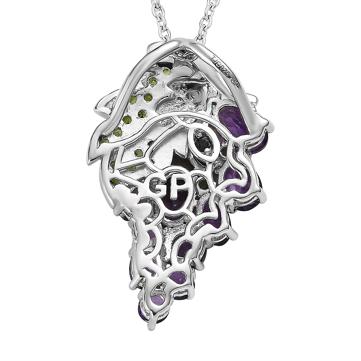 GP Italian Garden Collection - Amethyst & Multi Gemstone Grape Pendant with Chain (Size 20) in Platinum Overlay Sterling Silver 3.14 Ct, Silver Wt. 5.80 Gms