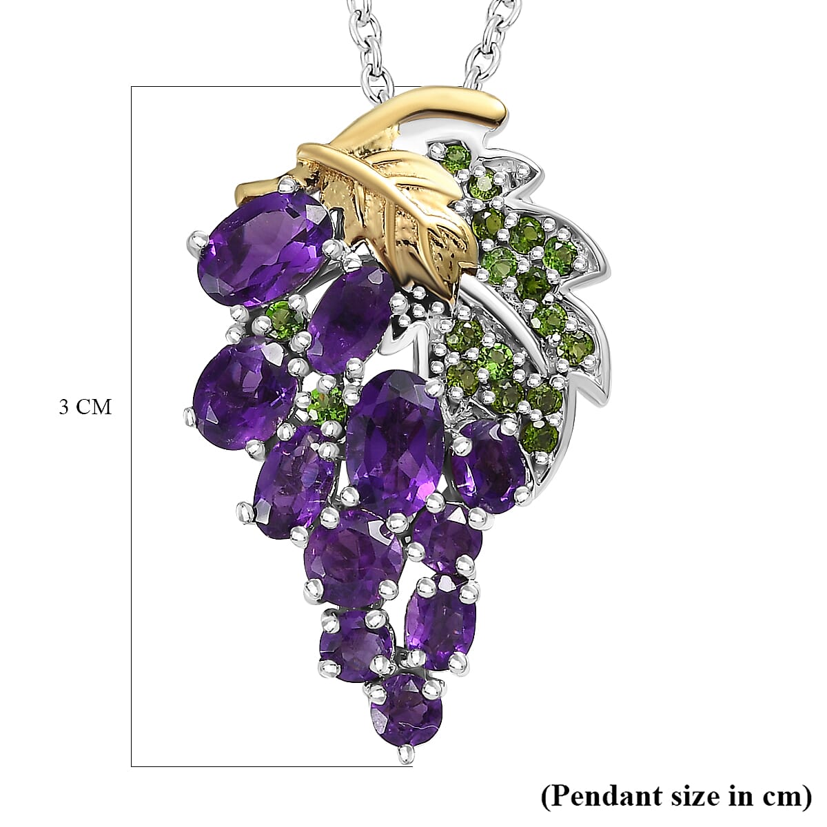 GP Italian Garden Collection - Amethyst & Multi Gemstone Grape Pendant with Chain (Size 20) in Platinum Overlay Sterling Silver 3.14 Ct, Silver Wt. 5.80 Gms