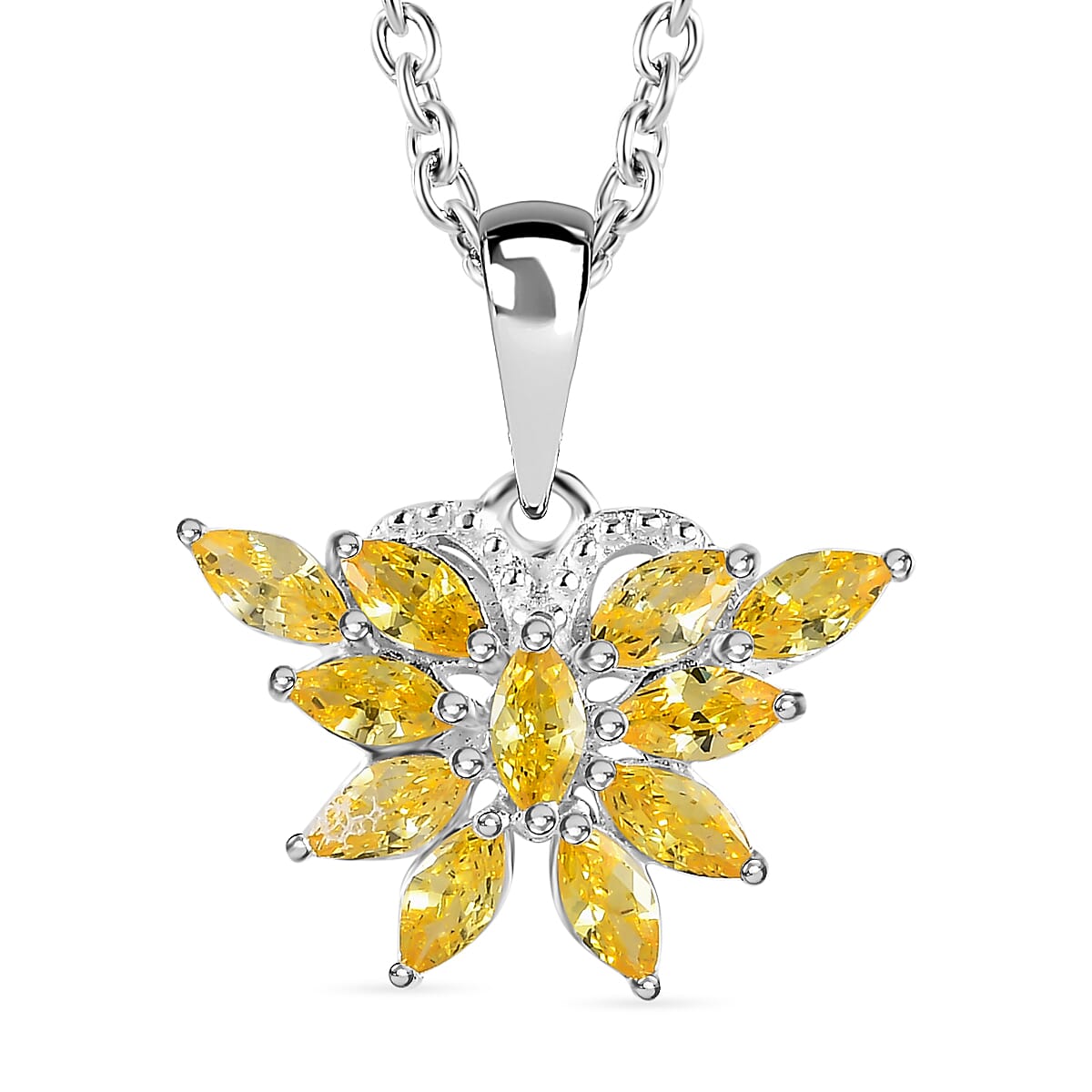 Simulated Yellow Sapphire Sterling Silver Butterfly Pendant with Chain (Size 20) 1.16 Ct.