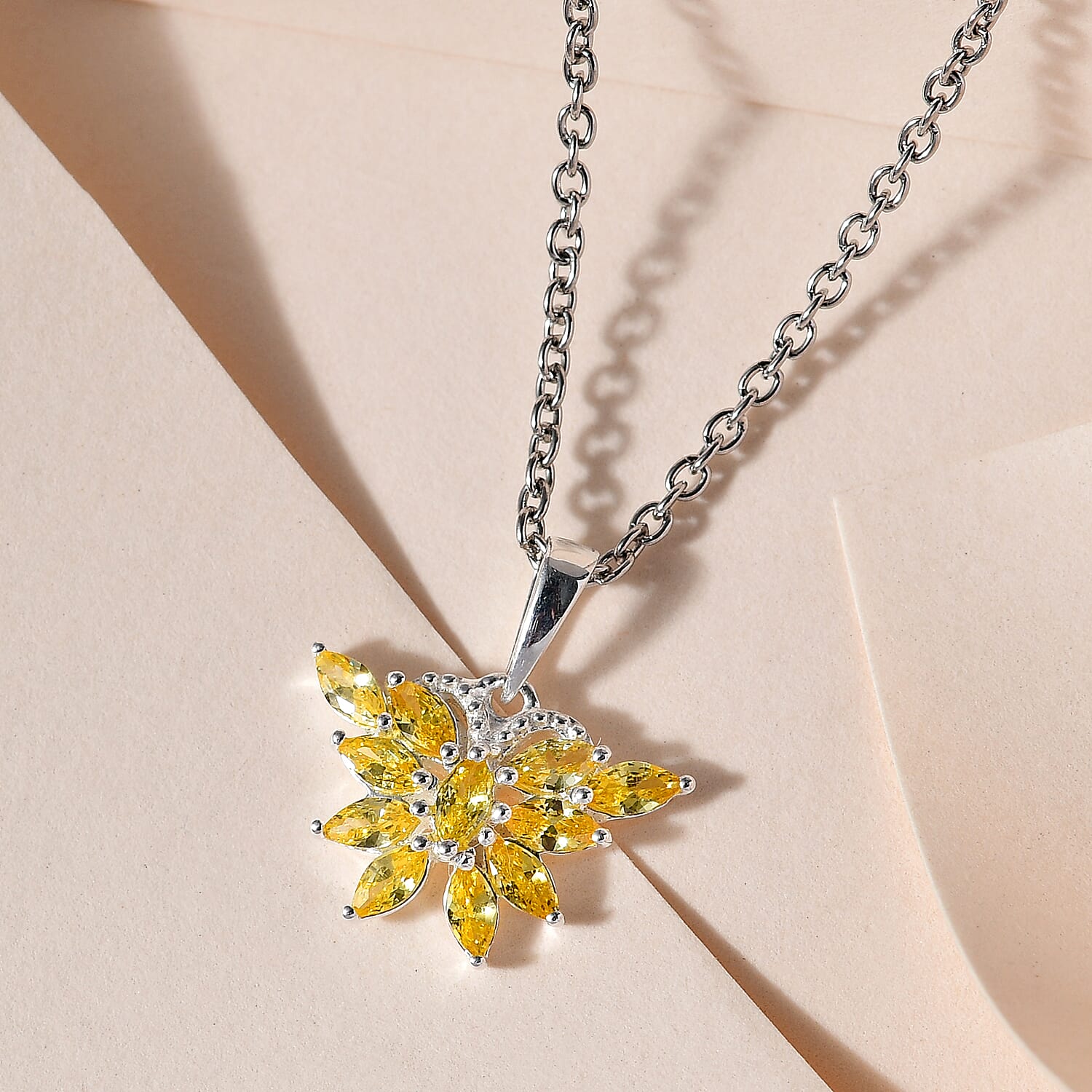 Simulated Yellow Sapphire Sterling Silver Butterfly Pendant with Chain (Size 20) 1.16 Ct.