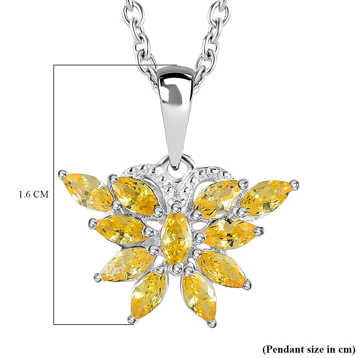Simulated Yellow Sapphire Sterling Silver Butterfly Pendant with Chain (Size 20) 1.16 Ct.