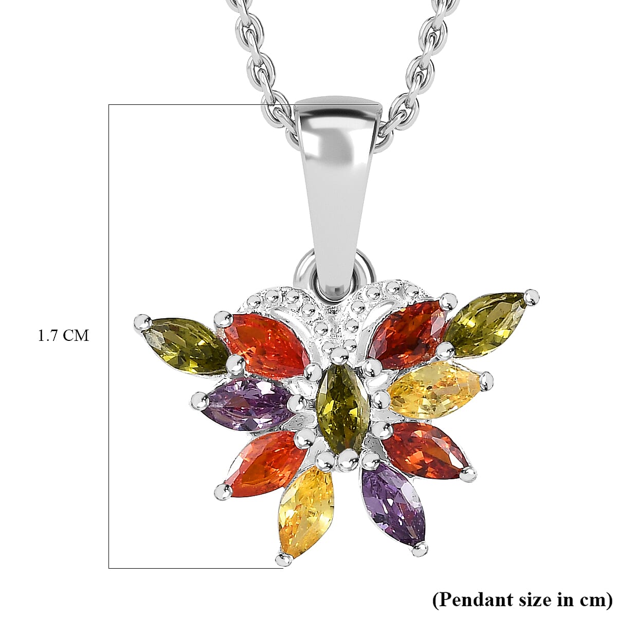 Simulated Multi Gemstone Sterling Silver Floral Pendant with Stainless Steel Chain (Size 20)
