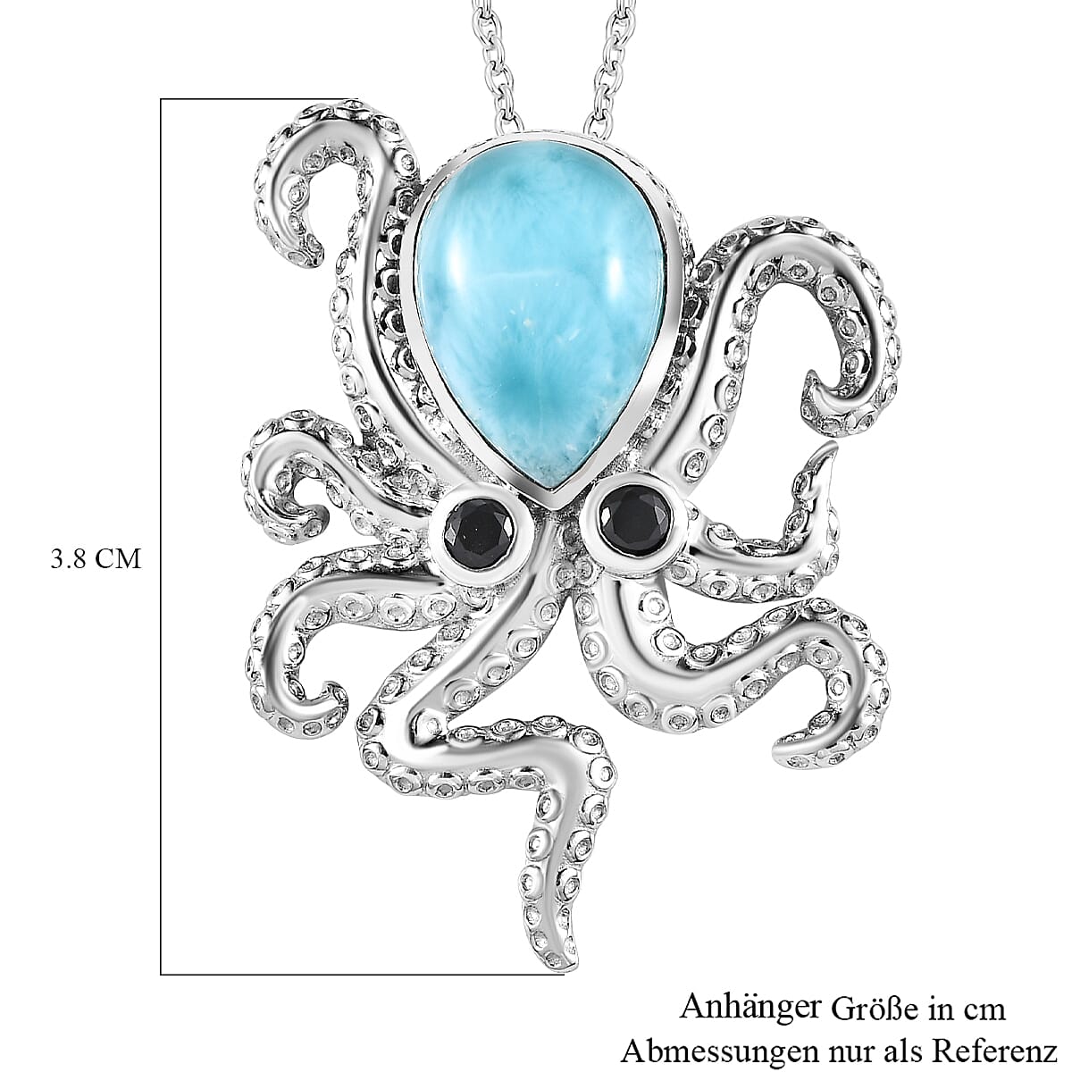 GP Sea Life Collection - Larimar & Boi Ploi Black Pendant with Chain (Size 20) in Platinum Overlay Sterling Silver 6.70 Ct GP Sea Life Collection - Larimar & Boi Ploi Black Pendant with Chain (Size 20) in Platinum Overlay Sterling Silver 6.70 Ct
