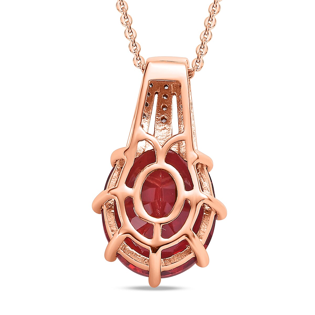 Lab Created Padparadscha Sapphire and Natural Zircon Pendant with Chain (Size 20) in Vermeil Rose Gold Plated Sterling Silver 7.08 Ct