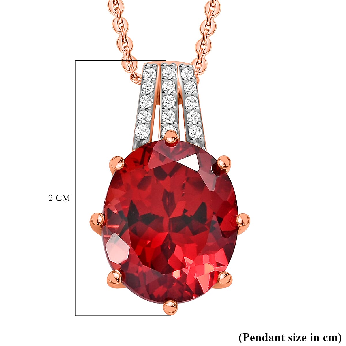 Lab Created Padparadscha Sapphire and Natural Zircon Pendant with Chain (Size 20) in Vermeil Rose Gold Plated Sterling Silver 7.08 Ct