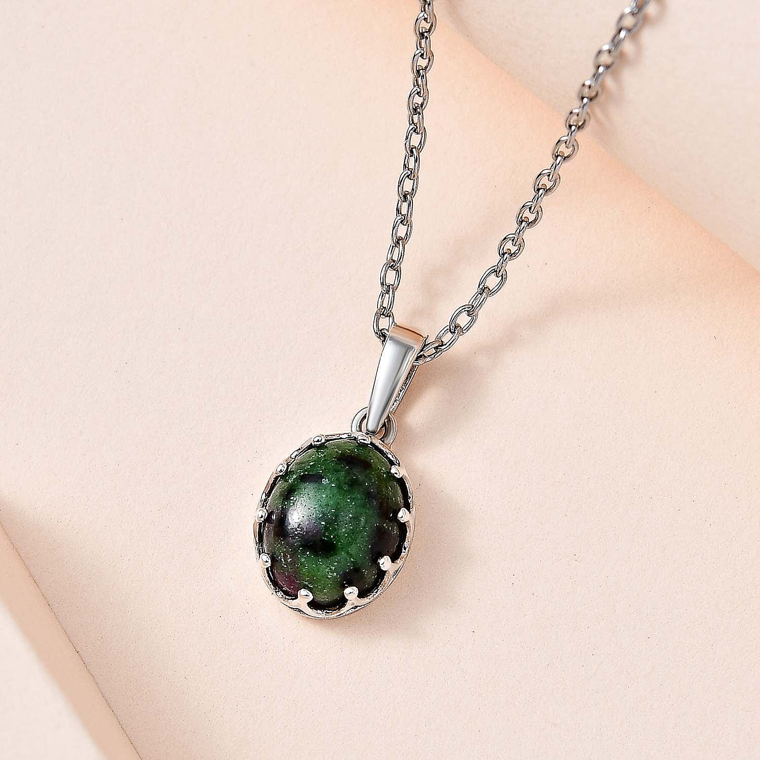 Ruby Zoisite Platinum Overlay Sterling Silver Pendant with Stainless Steel Chain (Size 20) 3.00 Ct