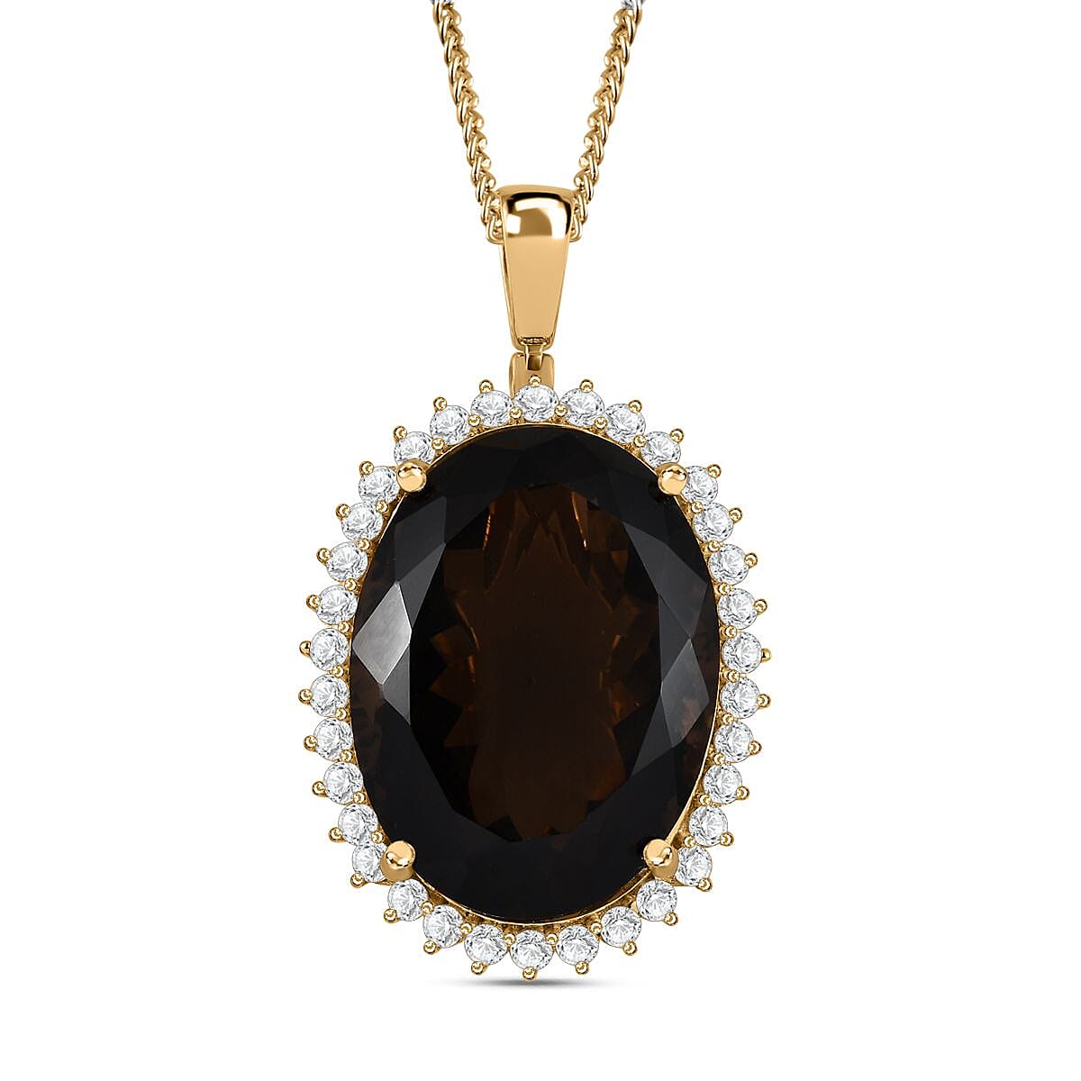 Smoky Quartz & Natural Zircon Pendant with Chain (Size-20) in 18K Yellow Gold Vermeil Plated Sterling Silver 61.73 Ct, Silver Wt 15.02 GM