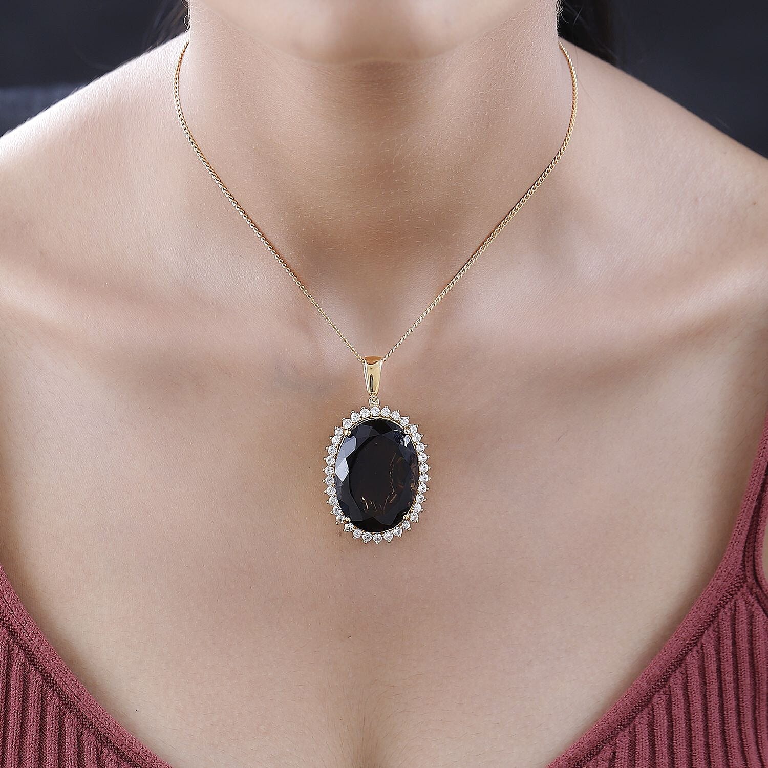 Smoky Quartz & Natural Zircon Pendant with Chain (Size-20) in 18K Yellow Gold Vermeil Plated Sterling Silver 61.73 Ct, Silver Wt 15.02 GM