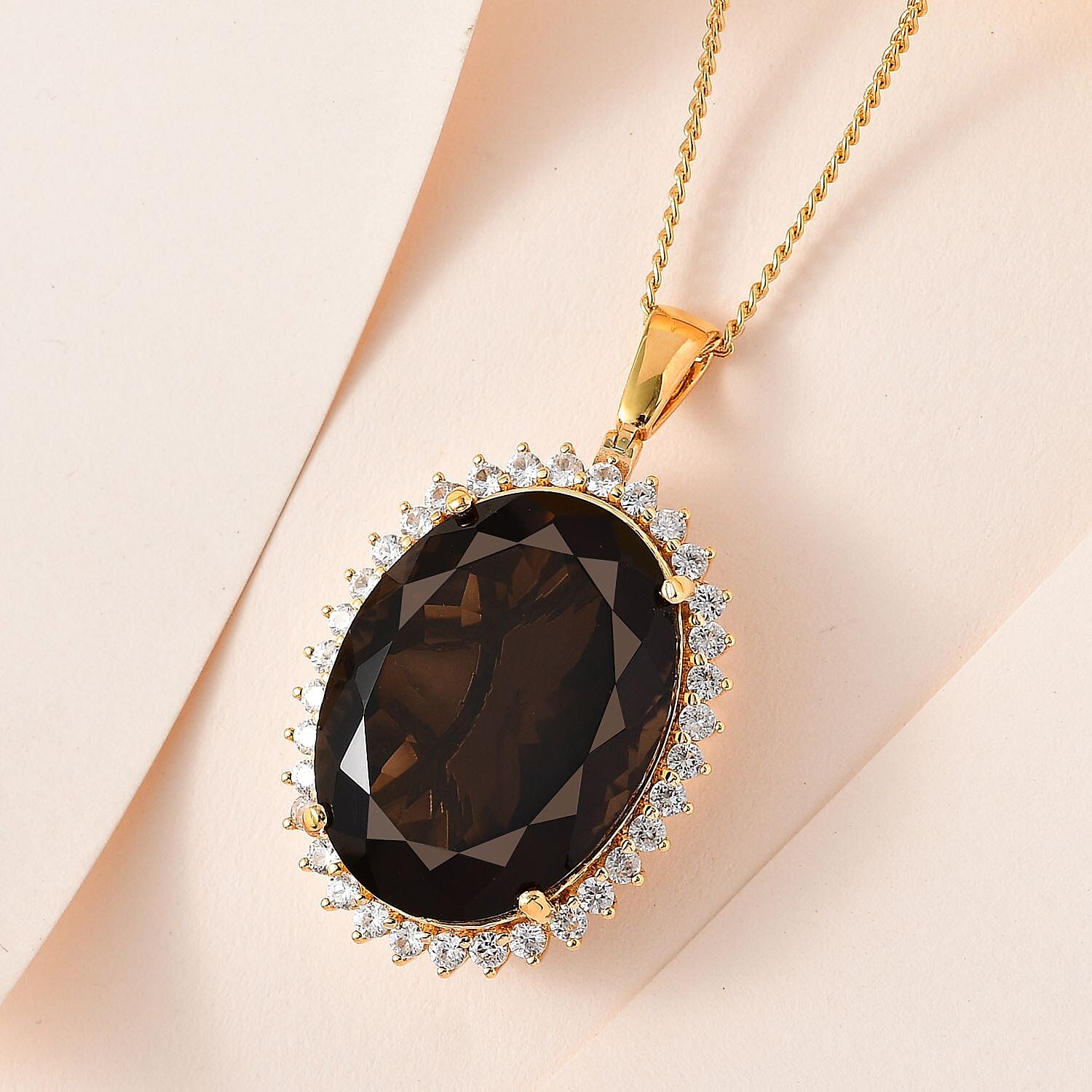 Smoky Quartz & Natural Zircon Pendant with Chain (Size-20) in 18K Yellow Gold Vermeil Plated Sterling Silver 61.73 Ct, Silver Wt 15.02 GM