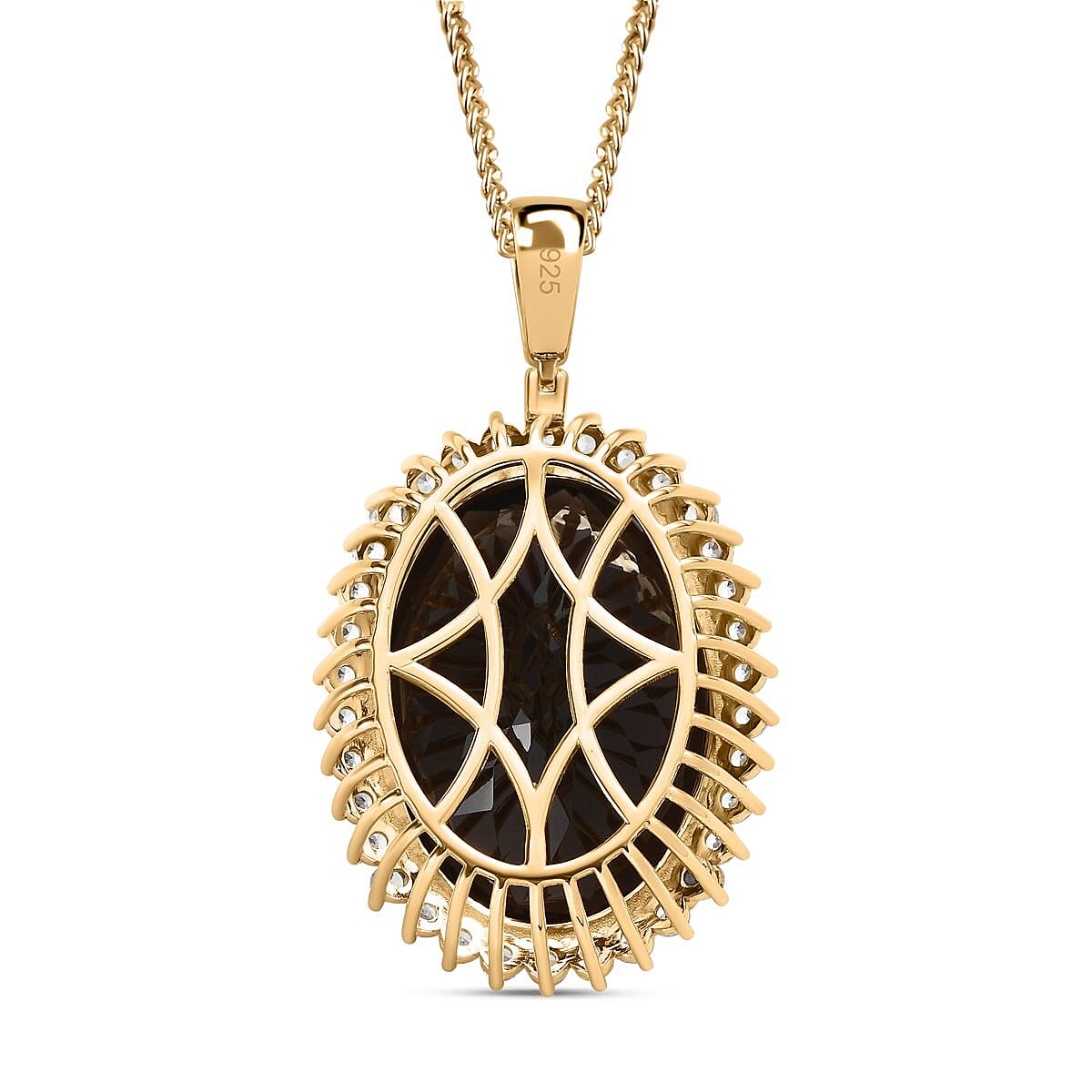 Smoky Quartz & Natural Zircon Pendant with Chain (Size-20) in 18K Yellow Gold Vermeil Plated Sterling Silver 61.73 Ct, Silver Wt 15.02 GM