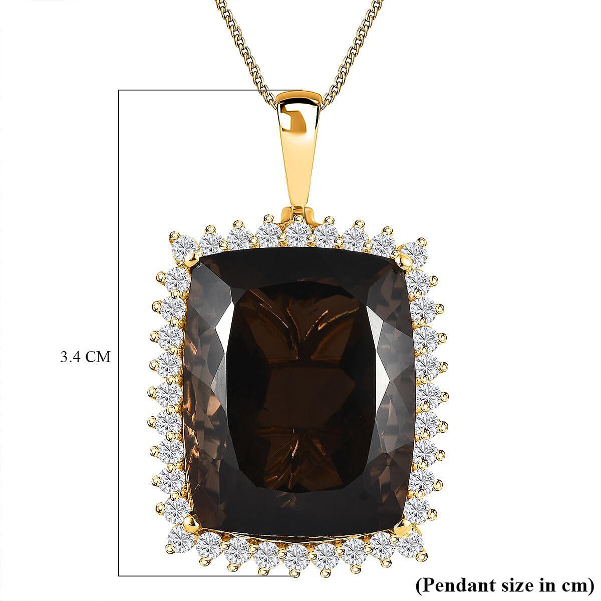 Smoky Quartz & Natural Zircon Pendant with Chain (Size-20) in 18K Yellow Gold Vermeil Plated Sterling Silver 64.60 Ct, Silver Wt 13.88 GM
