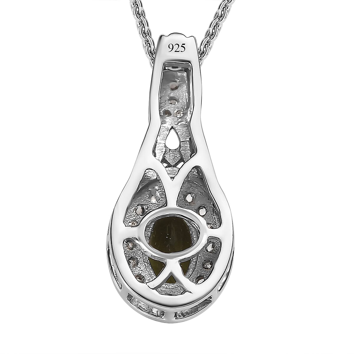 Moldavite & Natural Zircon Pendant with Chain (Size 20) in Platinum Overlay Sterling Silver 0.50 Ct.