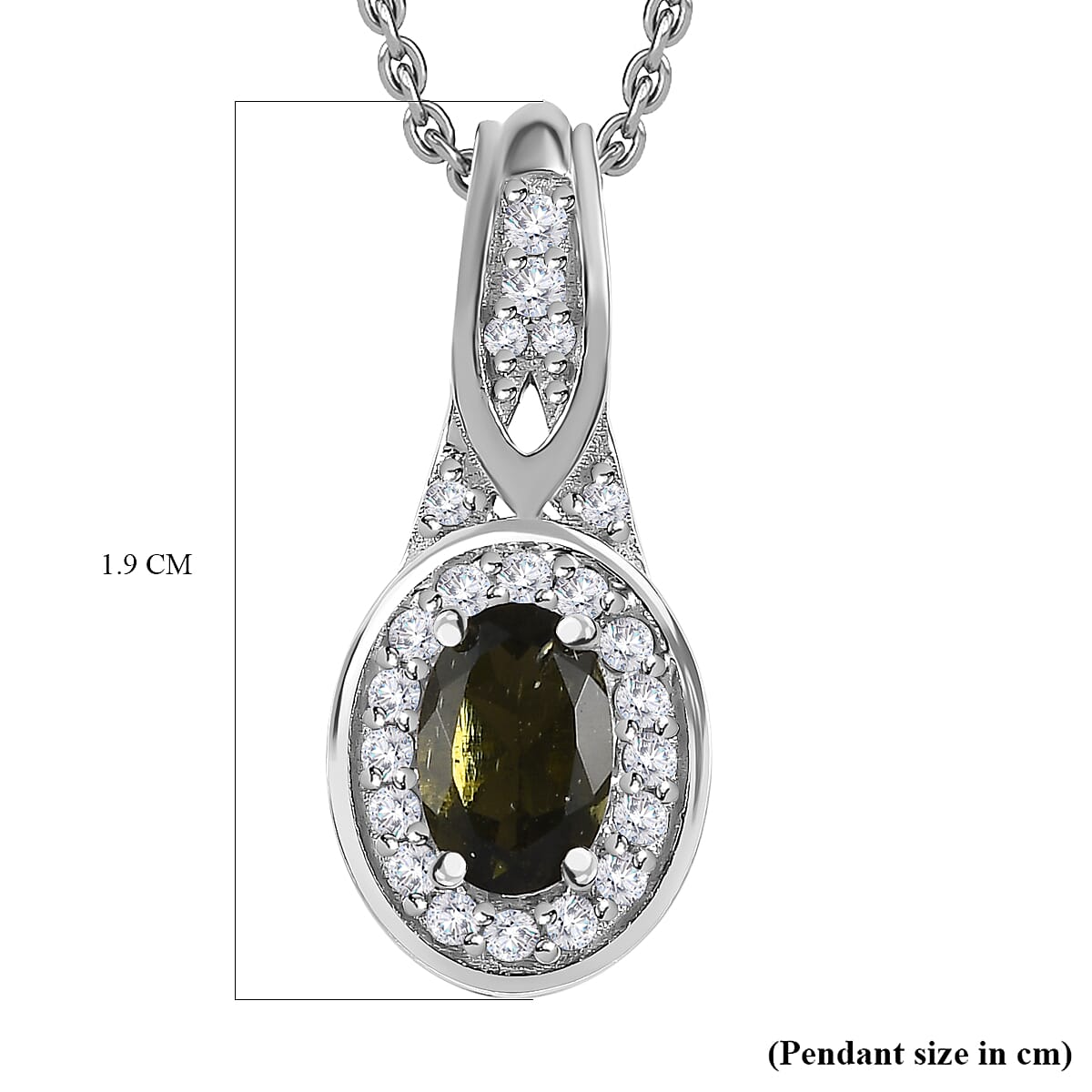 Moldavite & Natural Zircon Pendant with Chain (Size 20) in Platinum Overlay Sterling Silver 0.50 Ct.