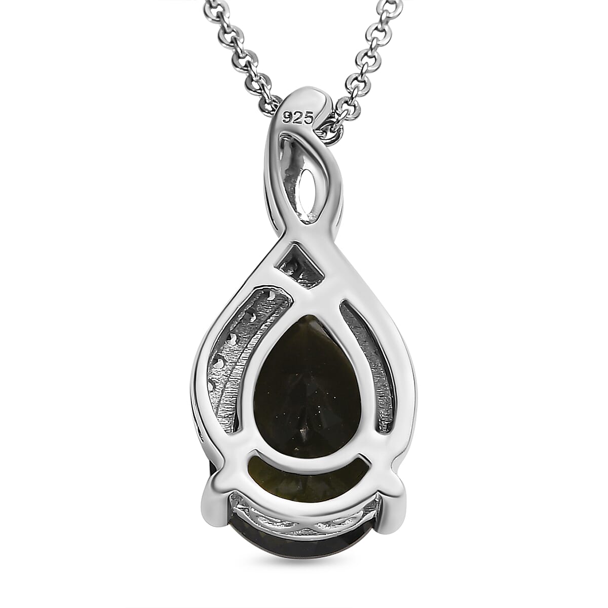 Moldavite & Natural Zircon Pendant with Chain (Size 20) in Platinum Overlay Sterling Silver 2.46 Ct.