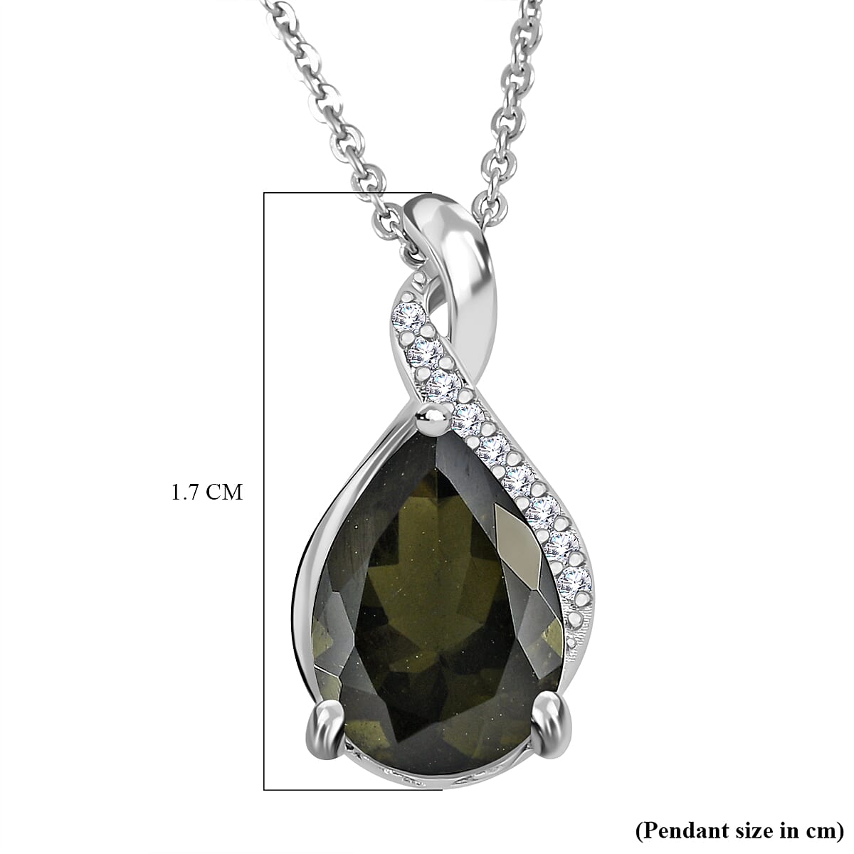 Moldavite & Natural Zircon Pendant with Chain (Size 20) in Platinum Overlay Sterling Silver 2.46 Ct.