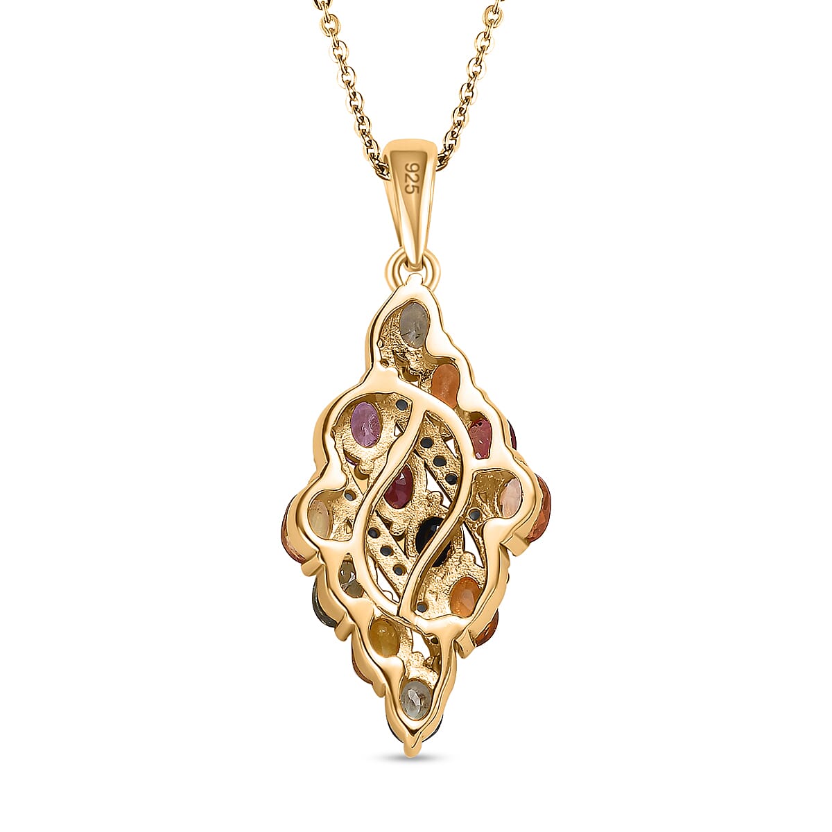 Rainbow Sapphire and Natural Zircon Cluster Pendant with Chain (Size 20) in 18K Vermeil Yellow Gold Plated Sterling Silver 3.02 Ct